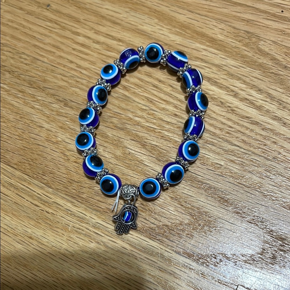 Blue and Black Beaded Evil Eye Bracelet